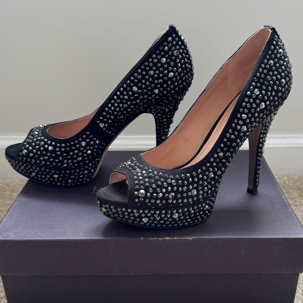 Enzo Angiolini Show You Crystal Rhinestone Open-Toe Platform Heels Size 7.5